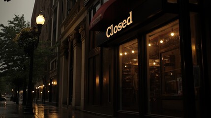 Fototapeta premium Closed boutique storefront with elegant window display, symbolizing the end of a day and the anticipation of a new beginning 