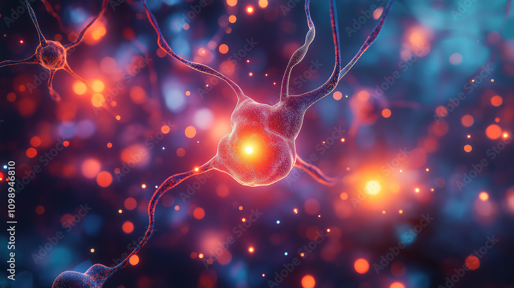 Poster cinematic visualization of brain activity network representing neural interactions