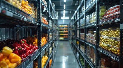 Fototapeta premium A Vibrant Temperature-Controlled Storage Area for Fresh Perishables in a Modern Facility