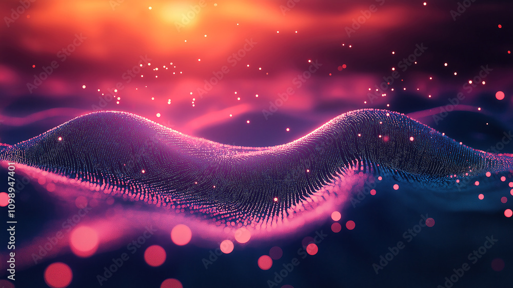 Poster abstract digital cyberspace filled with particles and data network connections
