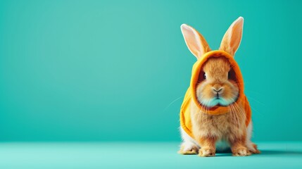 Obraz premium Adorable Rabbit in Cute Costume on a Plain Background