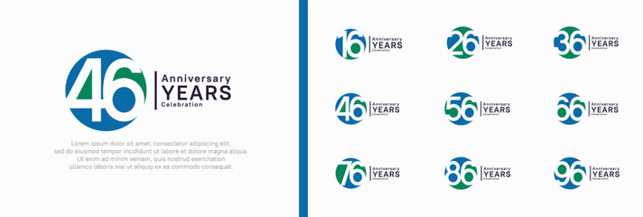 anniversary logotype set. vector design blue and green color can be use for celebration moment