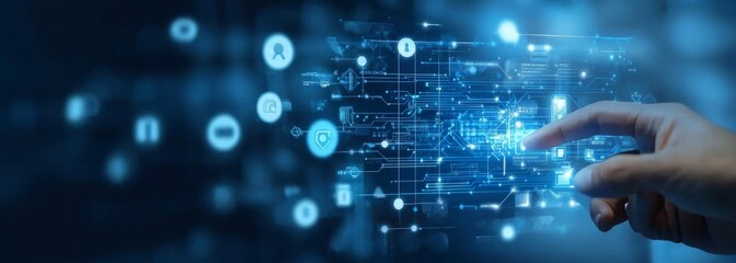 Businesswoman Interacting with Futuristic AI Interface for Document Management and Cloud Storage System