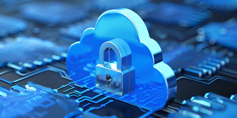 Cloud Security with Lock Icon, Data Protection in Digital Cloud Environment

