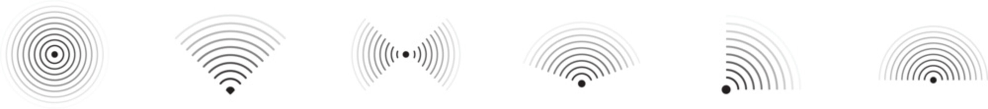 Set of radar icon. Sonar sound waves icon. Signal concentric circles. Sonar wave and echo sounding symbol isolated on transparent background