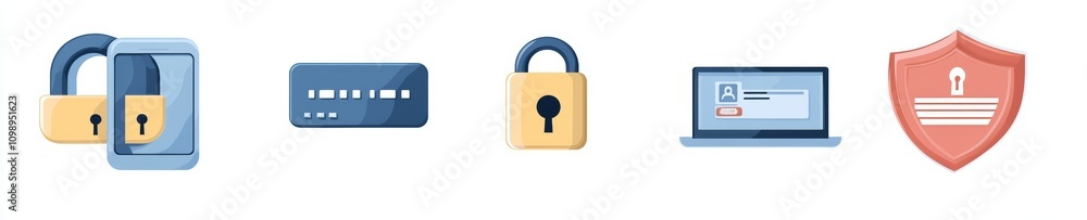 Poster digital security icons set for password protection and access control