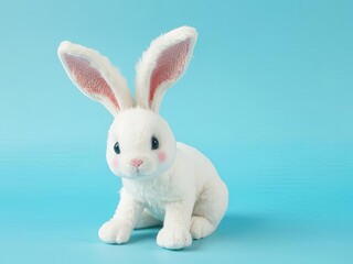 Obraz premium Cute white rabbit toy in the blue background