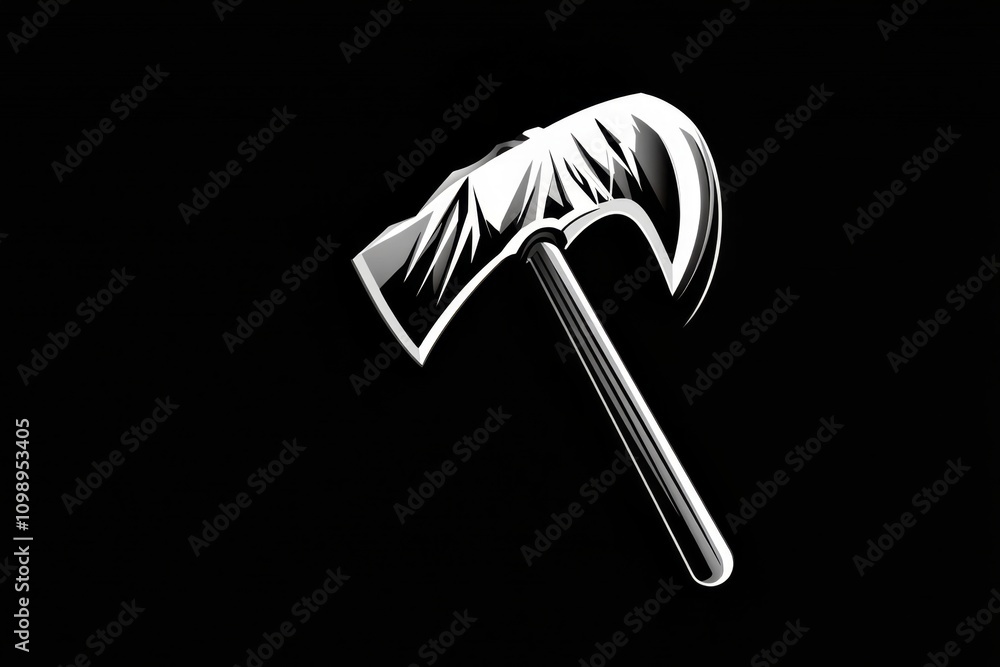 Poster A bold minimalist design of an axe pick embedded in a mountain icon, with sharp contrasts of black and white