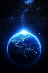 Naklejka premium Earth in the Cosmic Embrace of the Stars and the Glowing Sun