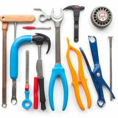 Plumbing with different tools isolated on the white background