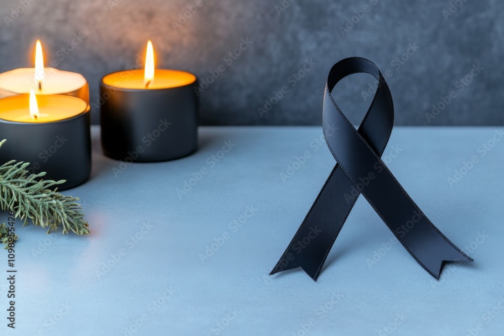 Poster a dark and gothic awareness ribbon surrounded by candlelight and intricate shadow patterns