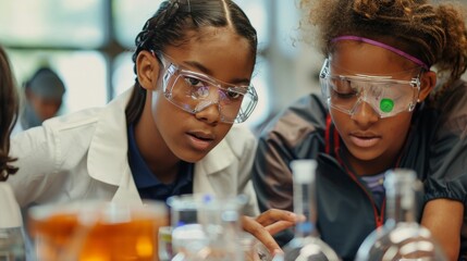 Middle school students conducting a science experiment, showcasing curiosity and exploration