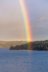 Vibrant Rainbow Over Vancouver Island's Scenic Coastline