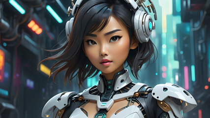 asian woman in AI robotic outfit
