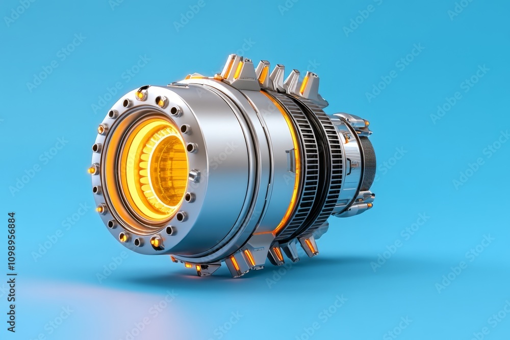 Poster a digital illustration of an axle system designed for a futuristic spacecraft, glowing with energy a