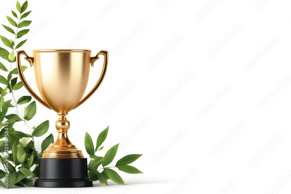 Poster a flat design illustration of a trophy table, spotlighted on a clean white background with simple de