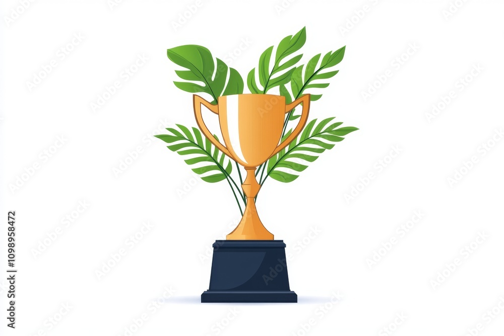 Poster a flat design illustration of a trophy table, spotlighted on a clean white background with simple de