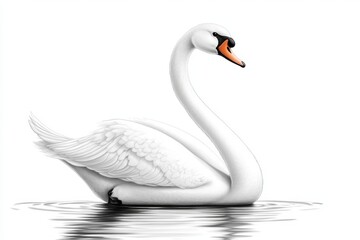 Fototapeta premium Swan floating gracefully on water, long neck and delicate feathers, sketch engraving generative AI fictional character Scratch board imitation Black and white image separate on white background