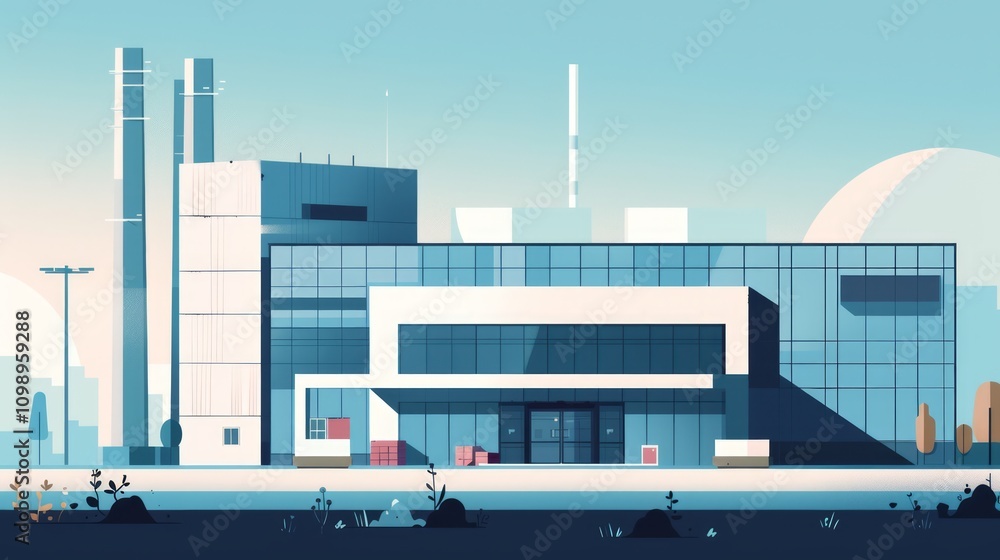 Poster minimalistic factory design in flat perspective view