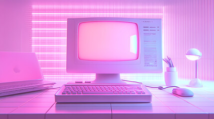 Vintage retro personal computer with vaporwave , aesthetic and synthwave vibes. Vaporwave. Illustration