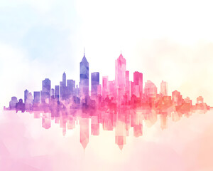 Obraz premium Silhouettes and Compositions blending geometric, Colorful City Skyline Silhouette on Light Background