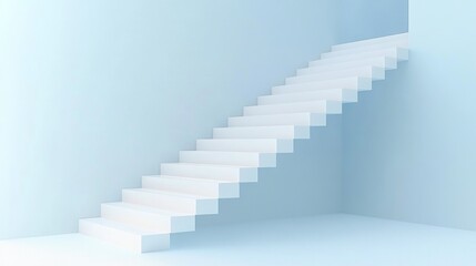 Obraz premium Minimalist White Floating Staircase Abstract Clean Design Modern Architecture