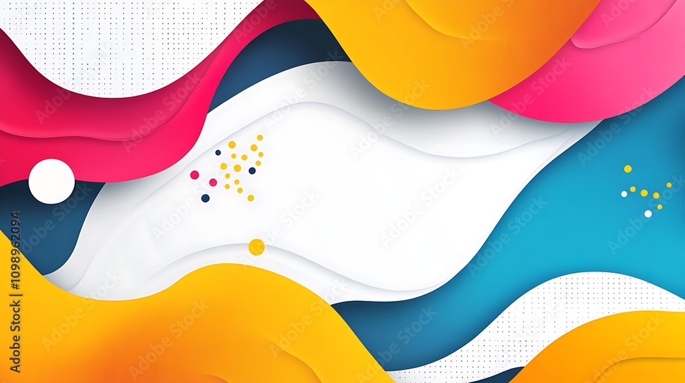 Poster abstract colorful wave background with modern geometric shapes and dots