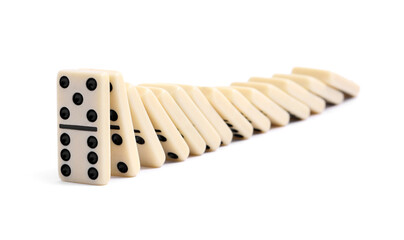 Domino effect. Tiles falling on white background