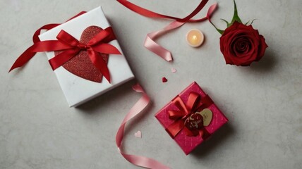 red rose and gift box on wooden background