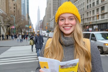 A realistic photo of a volunteer handing out brochures during an awareness drive on a busy city street
