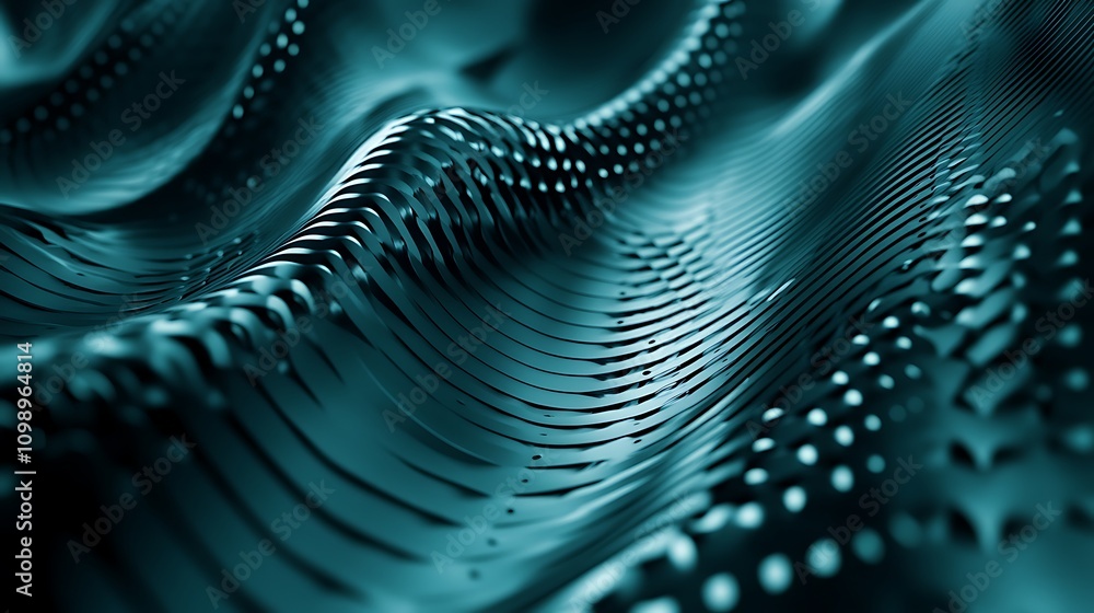 Poster abstract teal metallic wave pattern with dotted texture