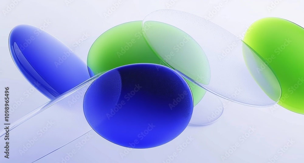 Poster abstract vibrant geometric shapes composition with glassmorphism effect and floating glass elements