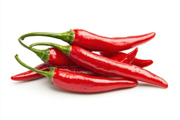 Fresh Red Chili Peppers with Glossy Skin on White Background