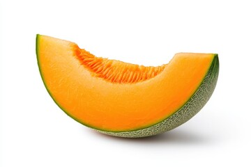 Fresh Wedge of Cantaloupe with Smooth Orange Flesh on White Background