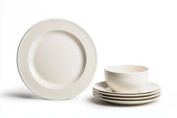 Plain Round White Porcelain Plate Isolated on Clean Background