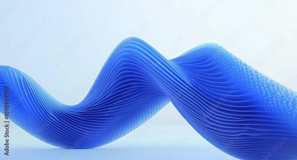 Poster abstract blue wavy shape background 3d rendering minimalist design