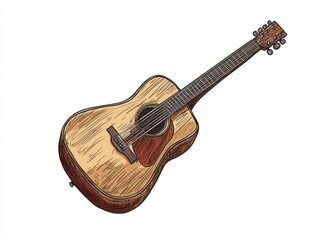 Vintage Hand-Drawn Classic Guitar Sketch with Emphasis on Wood Grain and Strings for Music and Artistry on White Background - Ultra-Detailed Illustration
