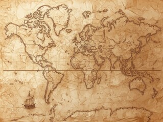 Fototapeta premium Vintage Hand-Drawn Map Illustration with Detailed Cartography and Aged Paper Textures on White Background for Exploration and Adventure