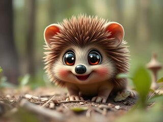 Obraz premium A cartoon illustration of a happy echidna in a forest setting