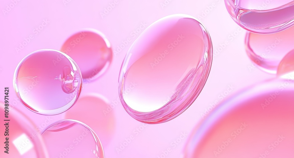Aufkleber abstract minimalist pink circular shapes with glossy reflections and soft background