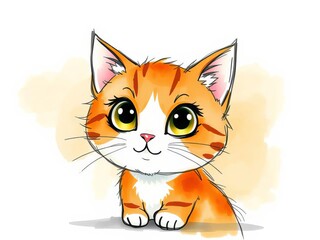 Obraz premium A cartoon illustration of a cute kitten on a white background