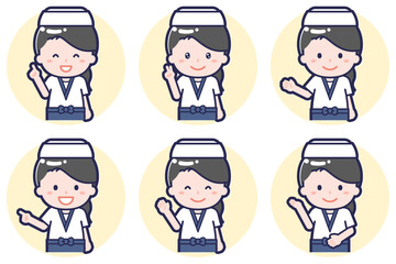 寿司職人の女性のポーズセット_03