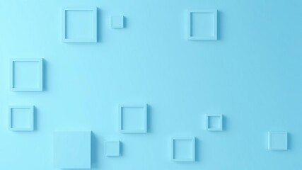 Fototapeta premium Geometric square shapes on a light blue gradient background, abstract artwork, wall art, geometric shapes