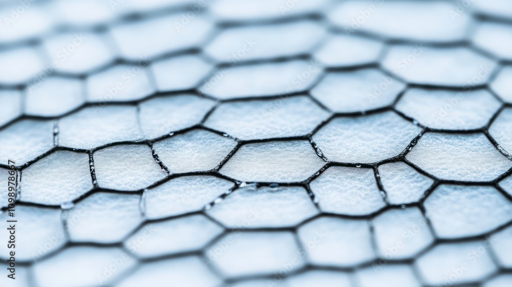 Poster abstract close-up of honeycomb structure showcasing intricate geometric patterns with moisture dropl
