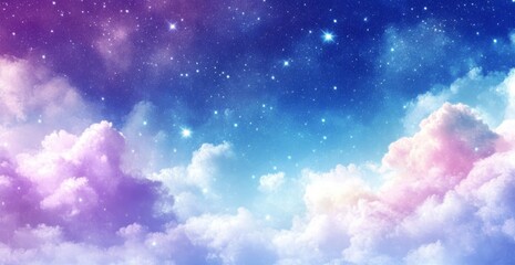Celestial Sky Dreamy Artwork Stunning Cosmic Background Illustration Fluffy Clouds Twinkling Stars