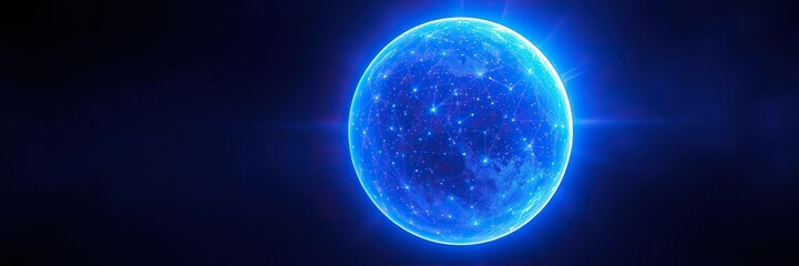 Obraz premium Radiant blue glowing sphere in space, celestial body, otherworldly illumination, luminous orb