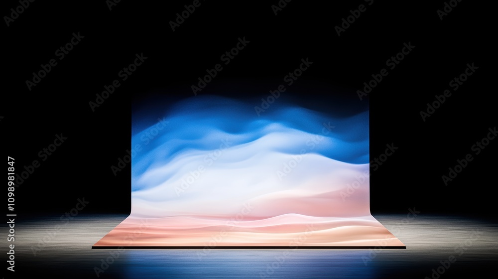 Poster soft abstract background with fluid waves of blue and peach shading