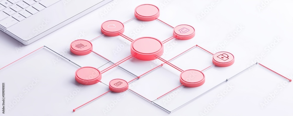 Poster abstract pink diagram representing data flow and connectivity in digital technology.