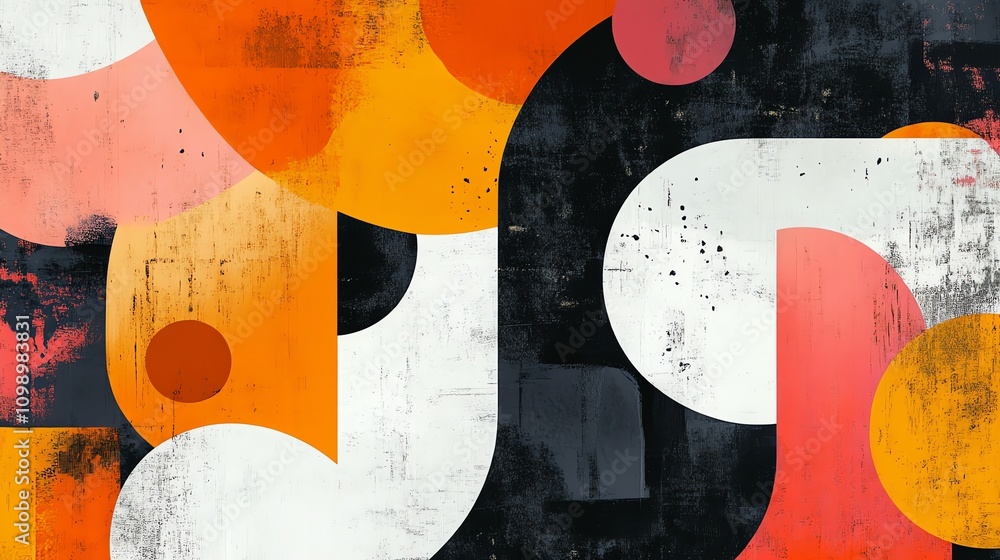 Poster abstract art with colorful, free-form shapes and patterns.