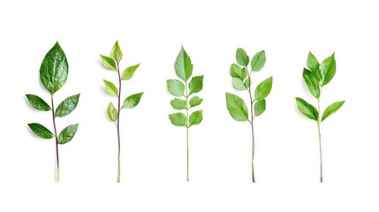 Obraz premium A collection of various green leaves arranged side by side on a white background.
